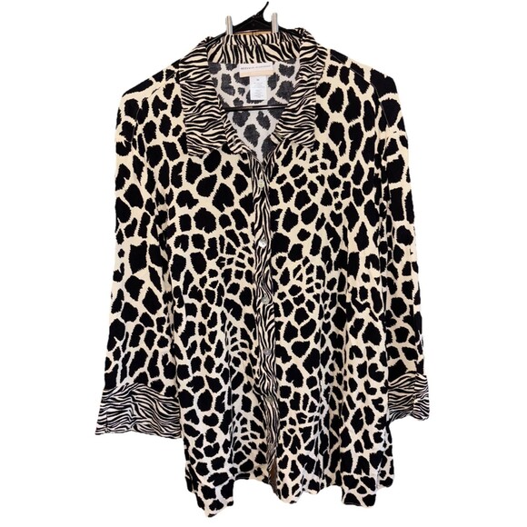 Alfred Dunner Women Top 2X Animal Print Button Down 3/4 Sleeve Collar Side Slits - Picture 1 of 9